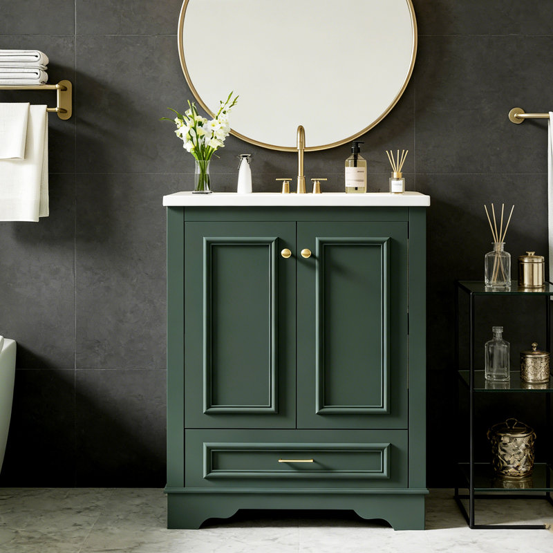 Meuble-lavabo autoportant 24 po avec lavabo en céramique moderne 24 po, Vert, Doré