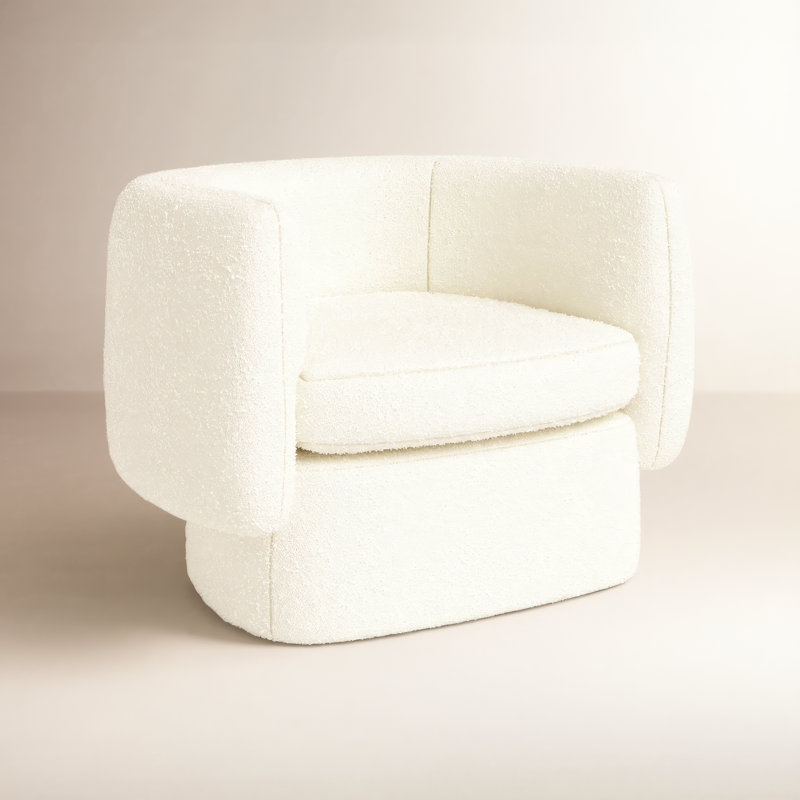 Atla Upholstered Barrel Chair, White Boucle