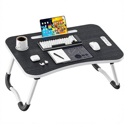 Folding Lap Desk, 23 Inch Portable Wood Black Laptop Bed Desk Lap Desk with Cup Holder, for Working Reading Writing, Eating, Watching Movies for Bed Sofa Couch Floor