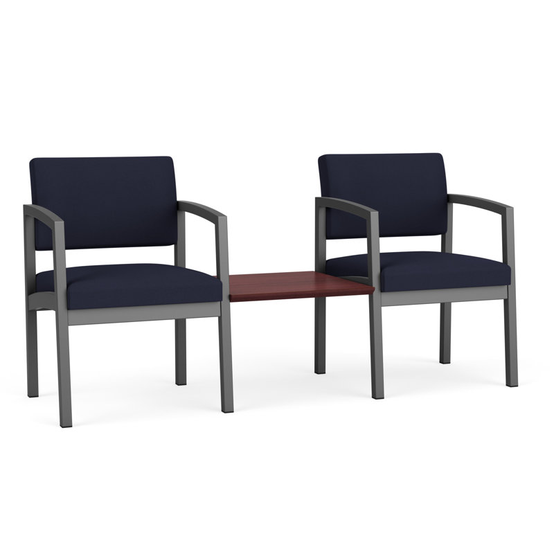 Structure tandem 2 places avec table centrale en acier Lenox, Gris anthracite / acajou Chelsea, Chelsea Mahogany