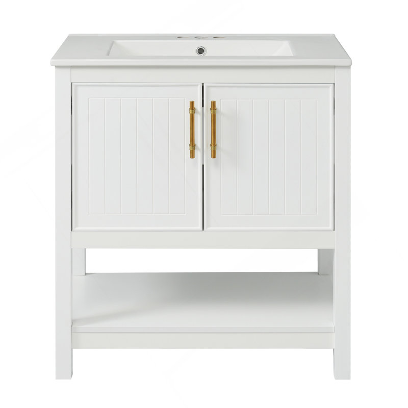 Meuble-lavabo blanc de 30 pouces avec lavabo en céramique et rangement polyvalent - idéal pour les petites salles de bain