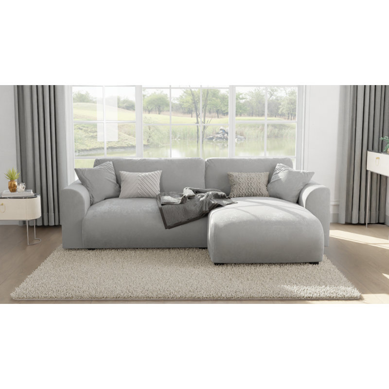 Gianni 4 Seater Velvet Corner Sofa Chaise, Right Hand Facing, Gianni Grey Velvet