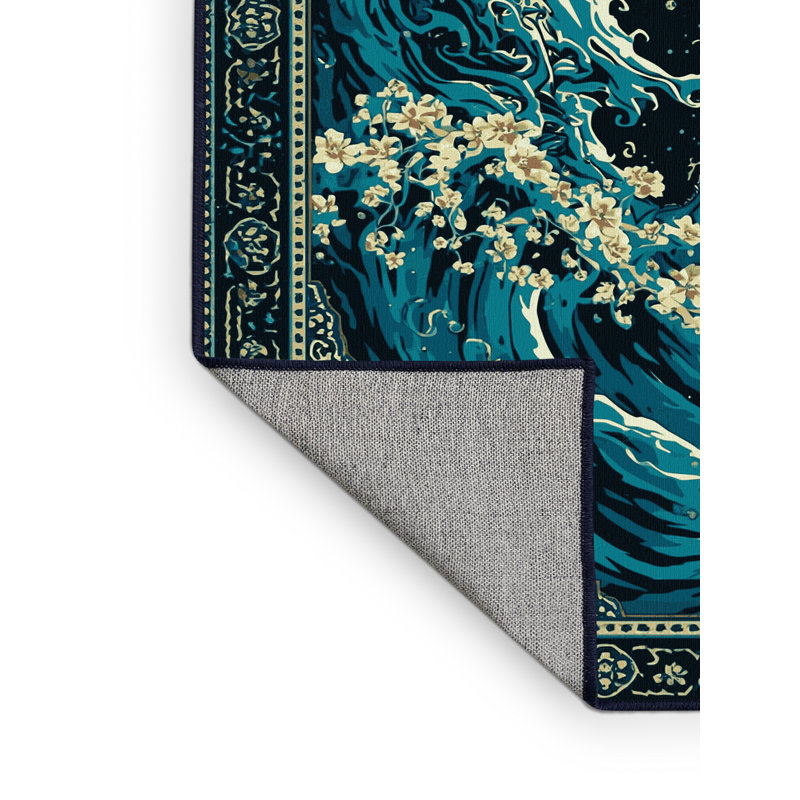 Tapis oriental bleu en laine bleu marine Chaplin Alien, 6 X 9