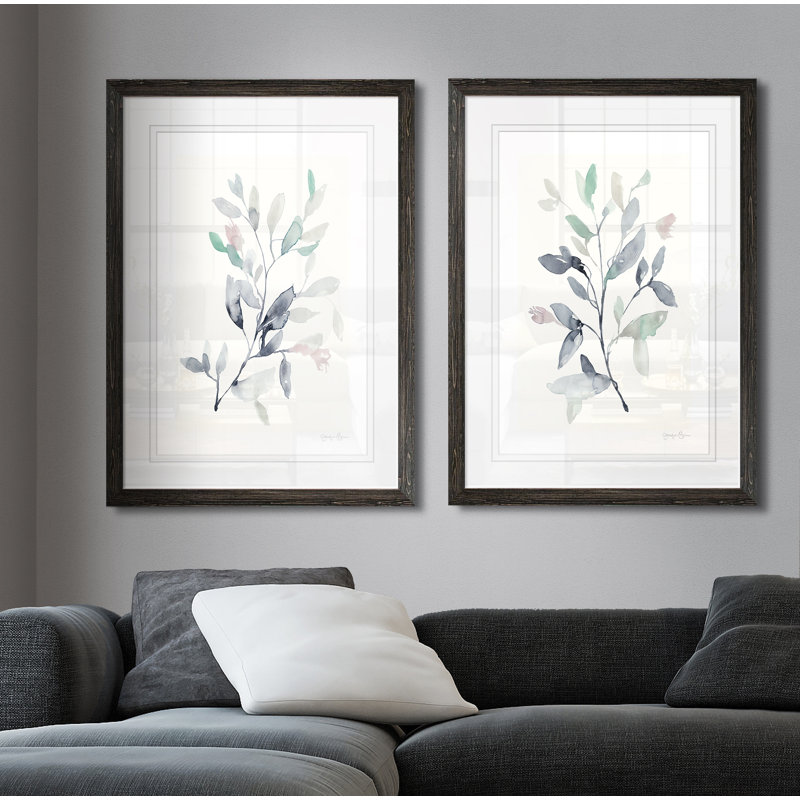 " Water Branches " 2 - Pieces, 24" H x 18" W , Framed Print with Mat, Ebony