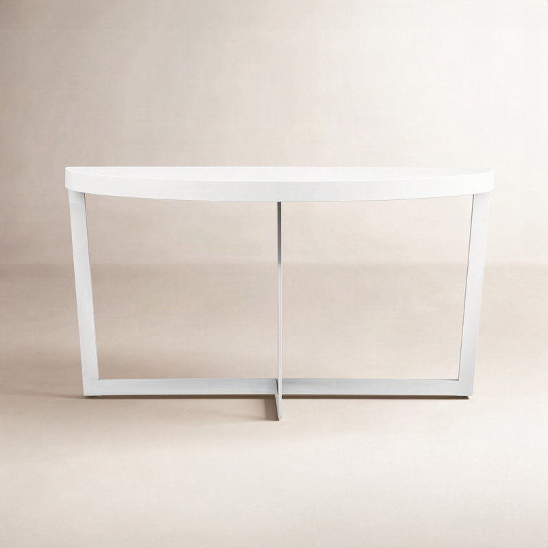 Jackson 55" Oyster Glossy Lacquer Console Table – Modern Slim Console for Entryway, Hallway, or Living Room Display - White Console Table