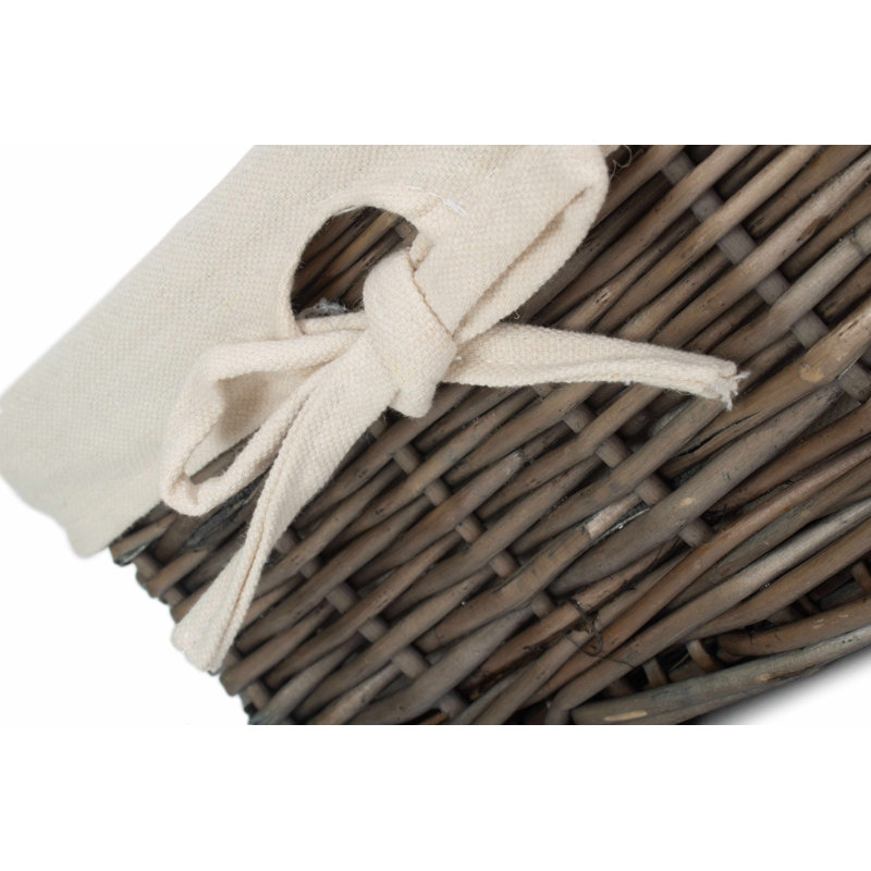 2 Piece Wicker Lined Storage Basket Set, Antique Wash