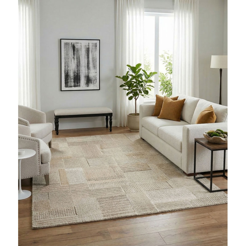 Zahi Hand Tufted Abstract Area Rug in Ivory/Beige, Rectangle 12' x 15'