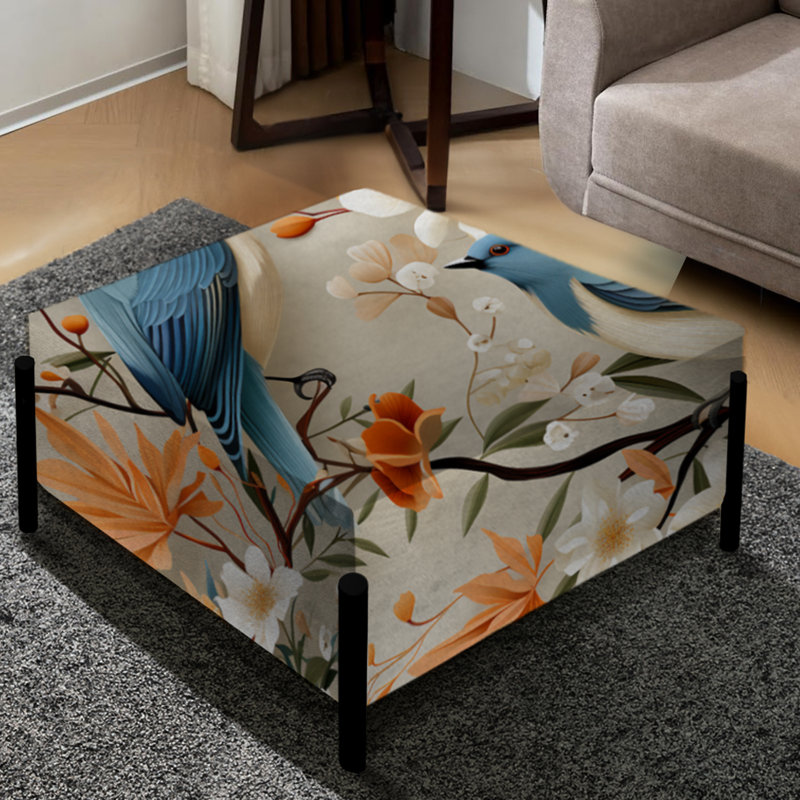 Collage d'oiseaux bleus et beiges sur une branche - grand repose-pieds carré floral