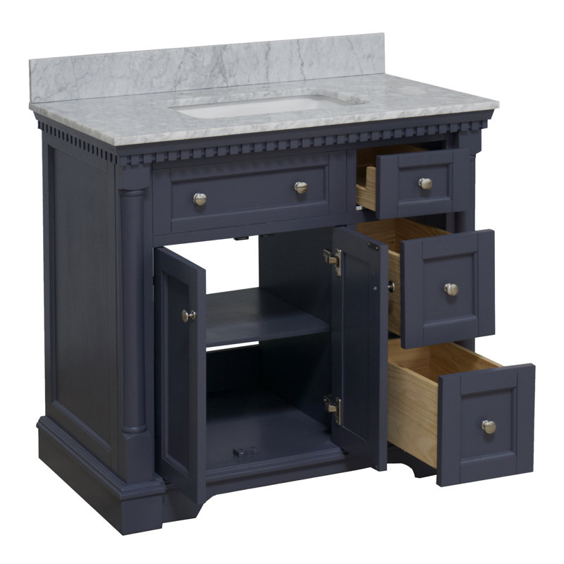 Ensemble de meuble-lavabo simple 36 po Fossen, Gris marine, Marbre de Carrare