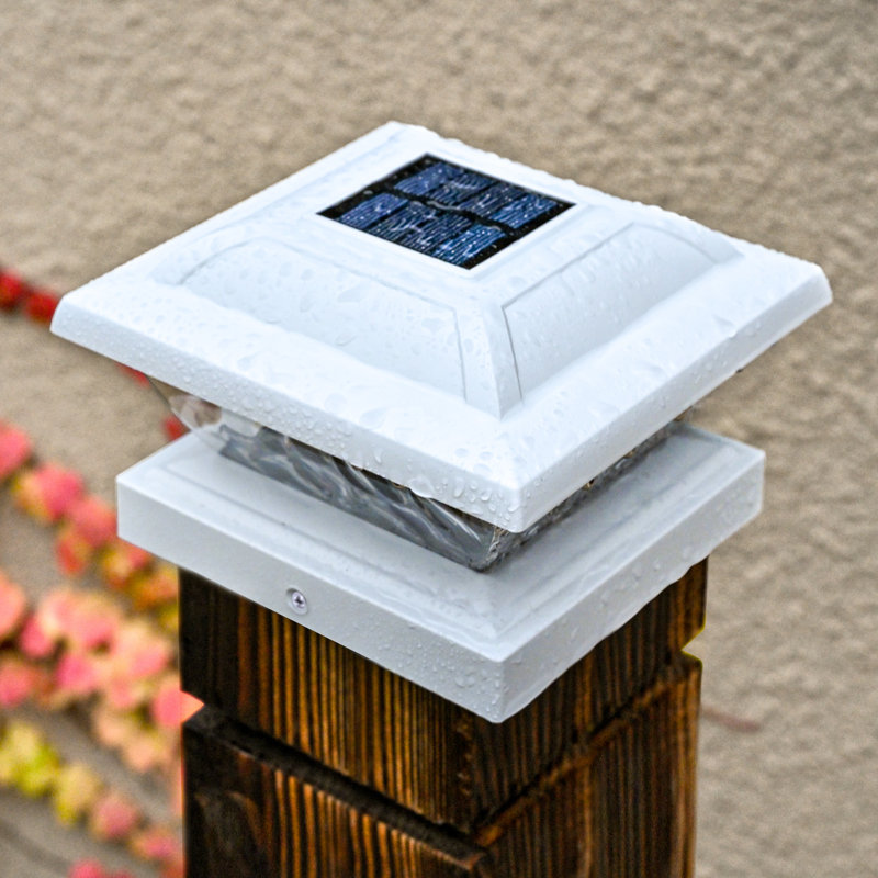 White Low Voltage Solar Powered Integrated LED Fence Post Cap Light 3.5 In. X 3.5 In. with Base Adapter Included Pack
