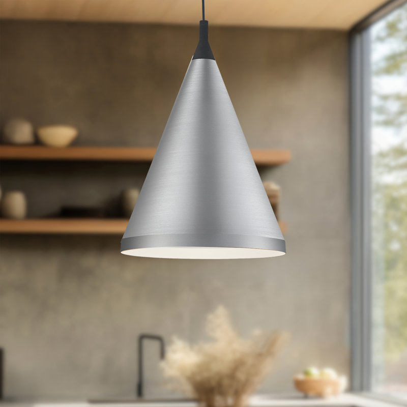 Dorothy 1 - Light Single Cone Pendant, Brushed Nickel/Black, 24" H x 16" W x 16" D
