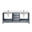 Meuble-lavabo double gris foncé 80 po X P 22 po D, dessus en quartz blanc et ensemble de robinet