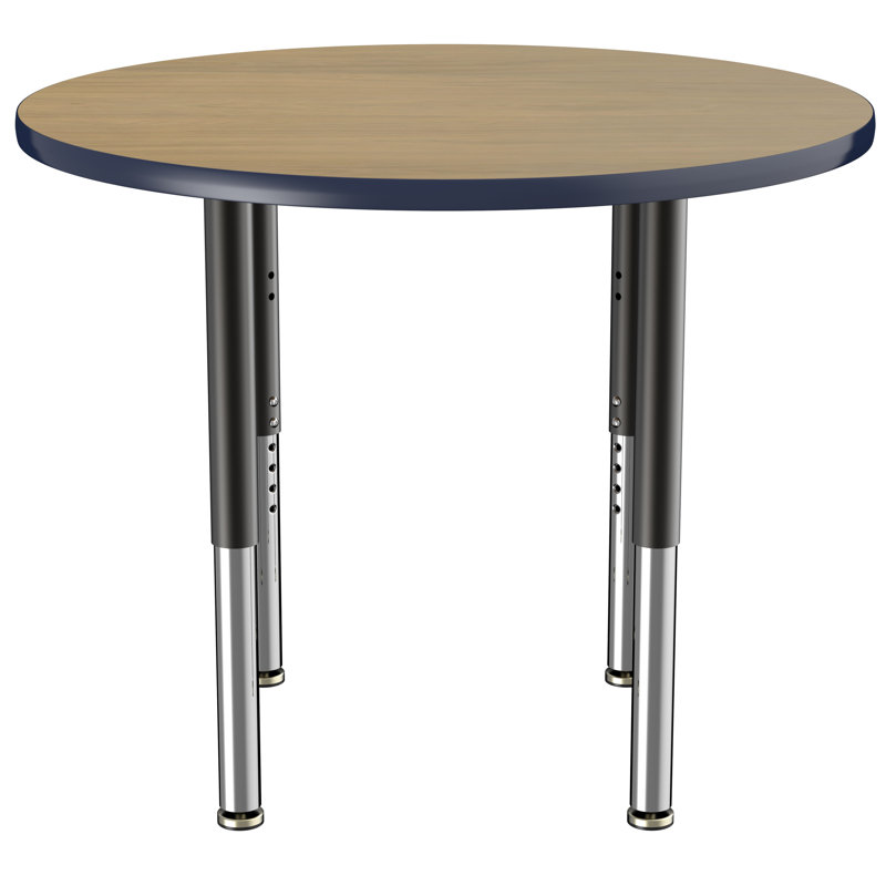 Table ronde à hauteur réglable, 36", Chêne Pasadena / bleu marine / noir, Super