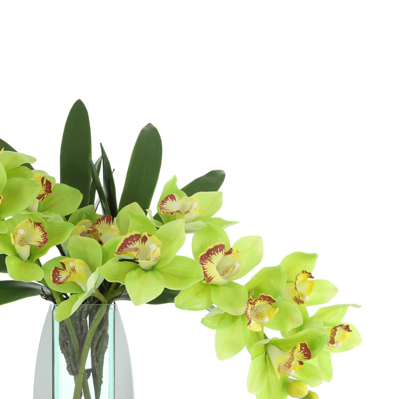 Arrangement d'orchidées dans un vase miroir, Vert