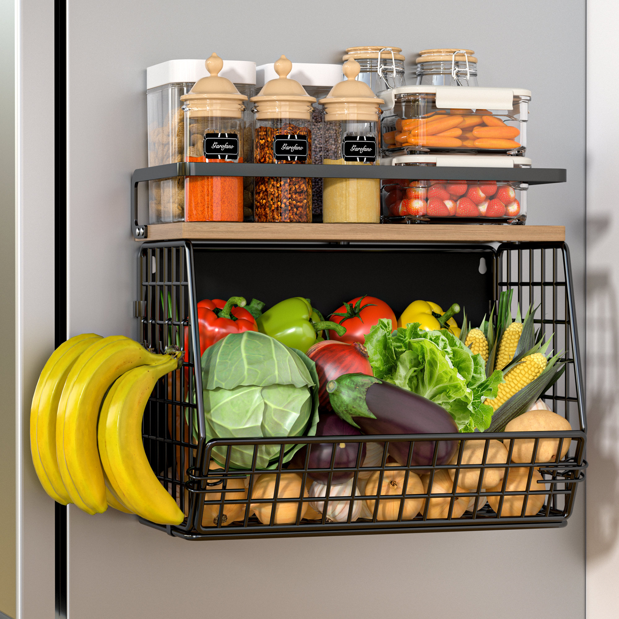 17 Stories Magnetic Wall Wood Spice Rack Shelf Kitchen Cabinet ...