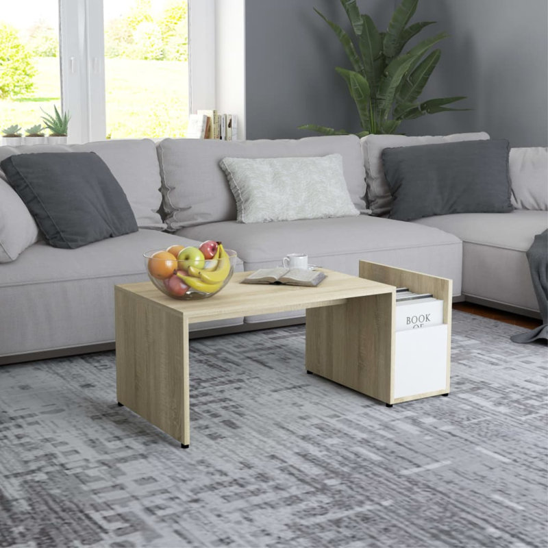 Table basse simple avec rangement en bois d'ingénierie Piccirillo, Chêne/Blanc