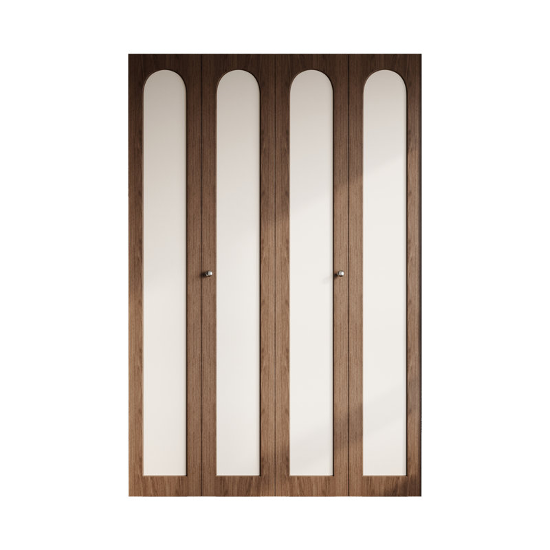 Porte de placard pliante moderne cintrée à âme pleine de 183 cm x 203 cm avec panneau d'accent en PVC aspect cuir, quincaillerie d'installation incluse