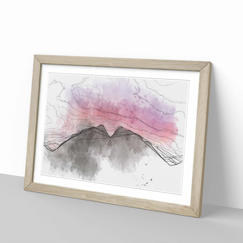 Mountain Mirror in Abstract - Picture Frame Drawing Print, 36cm H x 48cm W x 2cm D, Oak Framed