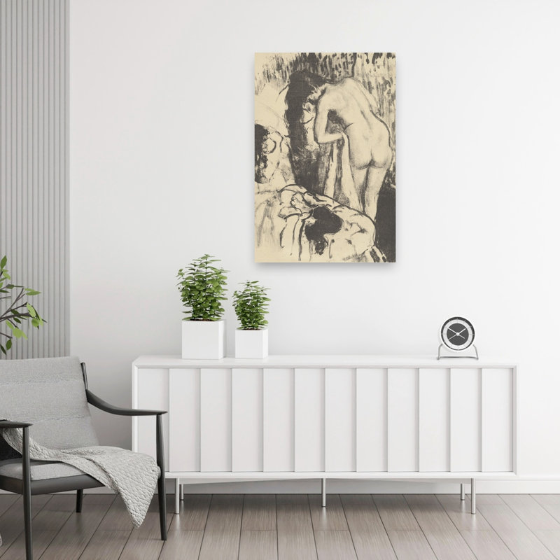 Femme nue debout, s'essuyant, vers 1890. Estampe d'art mural abstrait contemporain impressionniste., 36" H x 24" W