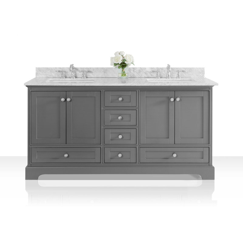 Audrey 66'' W Double Vanity, Sapphire Gray | Brushed Nickel, Carrara White