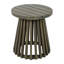 Table basse ronde en bois gris de 17,57 po de hauteur, idéale pour la détente sur le balcon