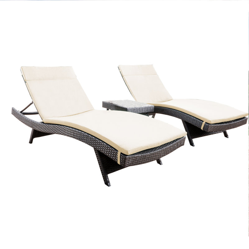 Brezza Outdoor Wicker Chaise Lounge Set with Table , Cushion Included, Beige, Gray