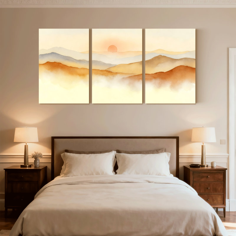 «Abstract Mountain Landscape Sunset», ensemble de 3 reproductions d'art sur toile, H 24 po x l 48 po