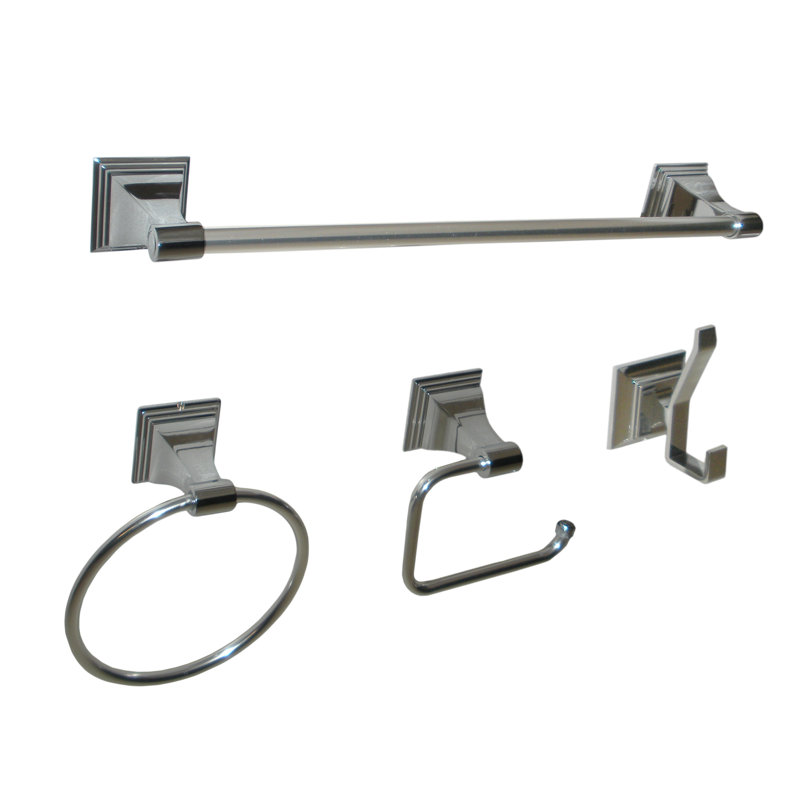Ensemble de quincaillerie murale de salle de bain 4 pièces Leonard, Chrome
