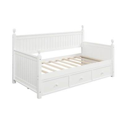 Lit de jour simple en bois avec 3 tiroirs de rangement, finition blanche, aucun sommier nécessaire, lit robuste pour la chambre ou la chambre d'amis
