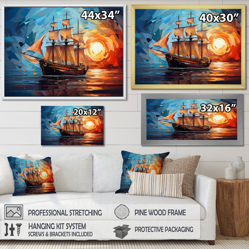 Voilier traversant le temps II sur toile, 30" H x 40" W, Toile tendue
