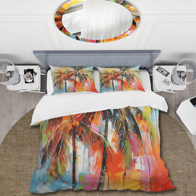 Popart Palm Trees I - Palms & Palm Trees Duvet Cover Set - Microfiber Polyester
