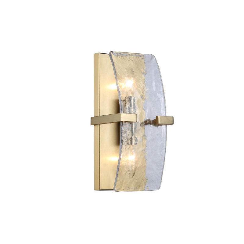 Aenon 2-Light Wall Sconce in Brushed Champagne Bronze with Hammered Water Glass, Brushed Champagne Bronze