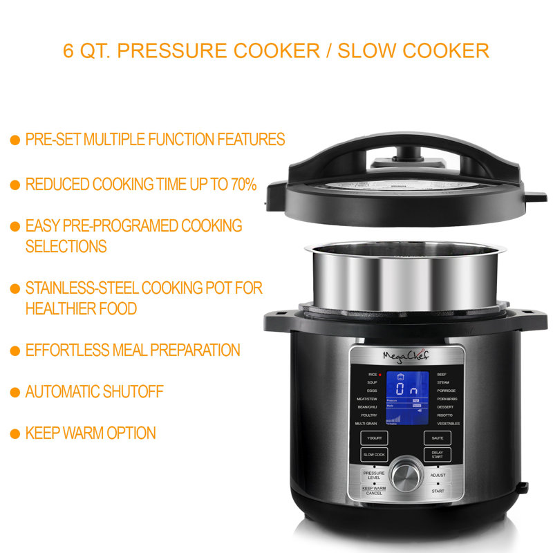 MegaChef 6 Qt Grey Stainless Steel Digital Pressure Cooker