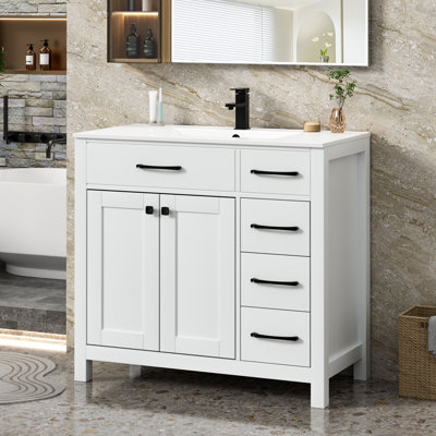 Manrique Makowski 36" Single Bathroom Vanity Set with Sink Top, Zinc Alloy Faucet, Painted Wood, Soft-Close Doors, EPA Certified