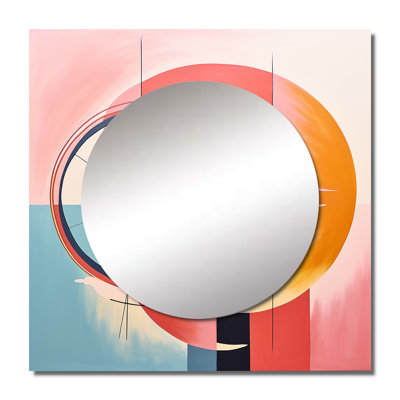 Abstract Sunrise Midcentury Landscape - Modern Midcentury Large Square Mirror For Wall Art Decor