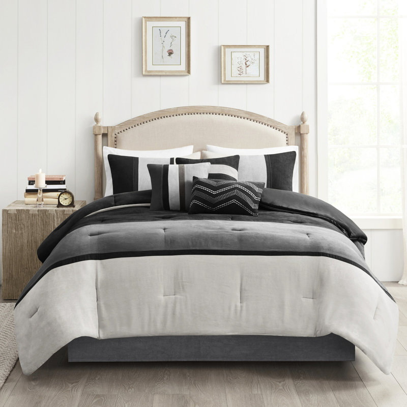 Édredon 7 pièces - Faux suède, très grand, noir, fer à repasser pour un look moelleux, coussins décoratifs en daim très grand, rembourrage, lavable à la machine, élégant