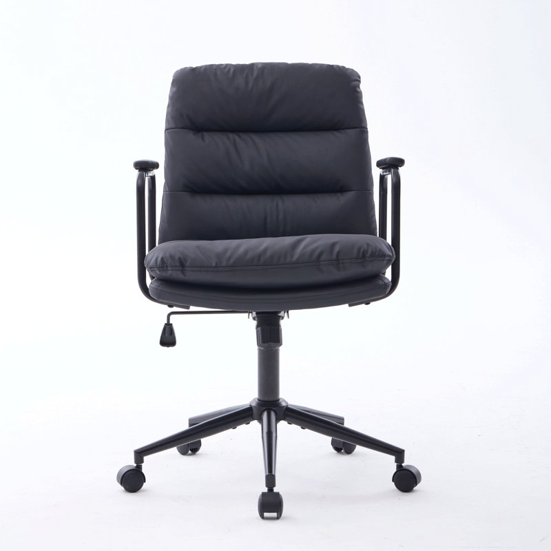 Office Chair,Mid Back Home Office Desk Task Chair With Wheels And Arms Ergonomic PU Leather Computer Rolling Swivel Chair With Padded Armrest,The Back Of The Chair Can Recline 40°