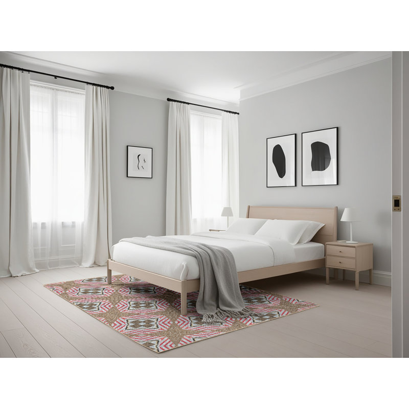 Tapis brun/rose tissé à la machine, Rectangle 5 pi x 7 pi