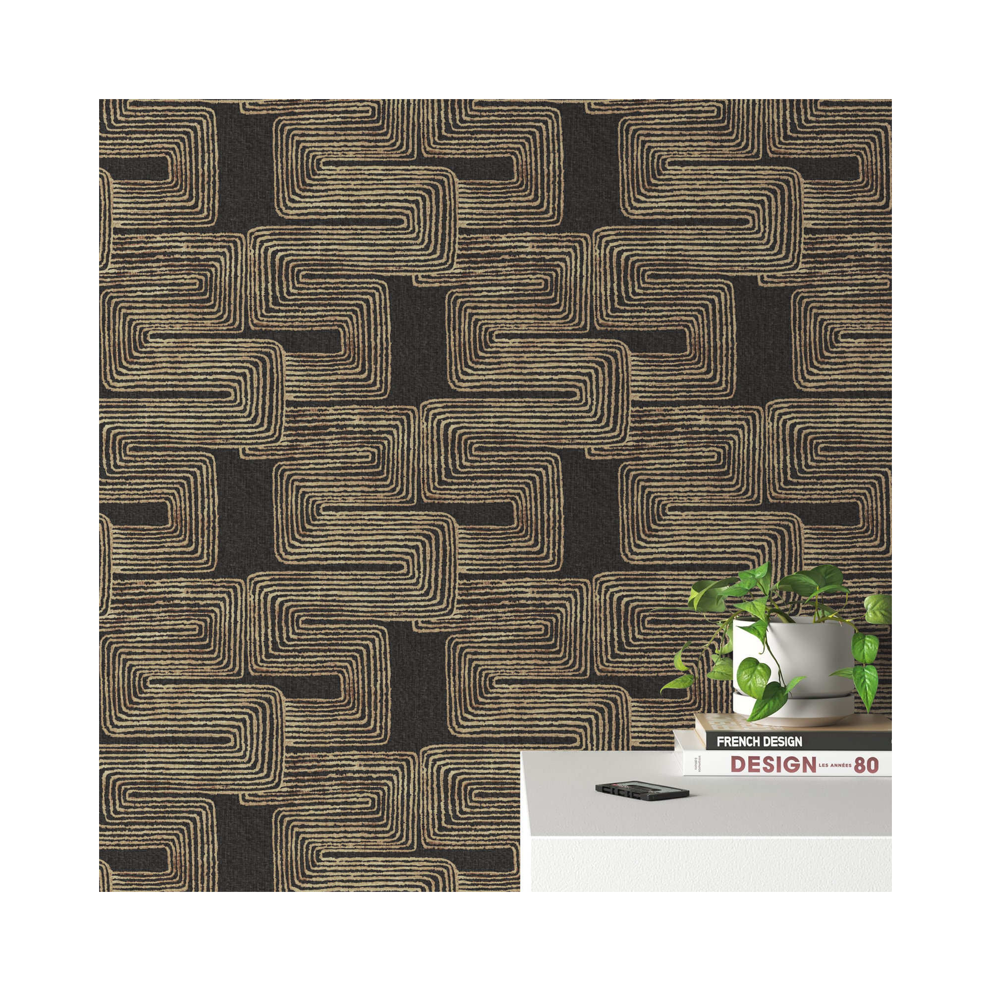 Peel & Stick Geometric Wallpaper, Black/Gold