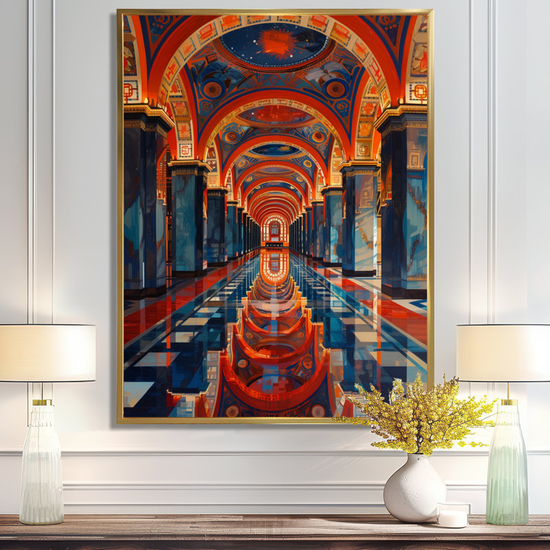Musulmane, Temple II, art mural, H 16 po x l 32 po x P 1 po, Toile avec cadre flottant or