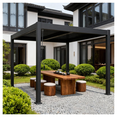 Pergola d'extérieur en aluminium noir Byron avec persiennes réglables Byron