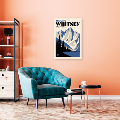 Mount Whitney California Retro Serene Vintage Pine Tree Forest Landscape Wall Art Print 1 Piece Wrapped Canvas Wall Art
