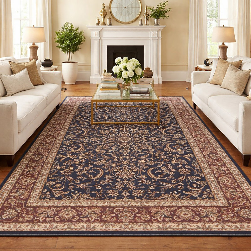 Navy Blue Traditional Oriental Floral Medallion Area Rug, Rectangle 7'9" x 11'6"