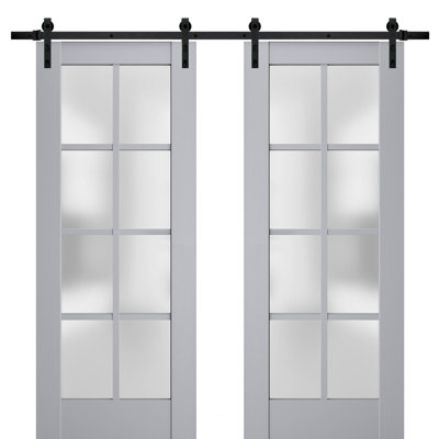 Porte de grange double robuste avec verre givré | Veregio 7412 | Ensemble de 13 cintres lourds pour rail | Portes intérieures solides