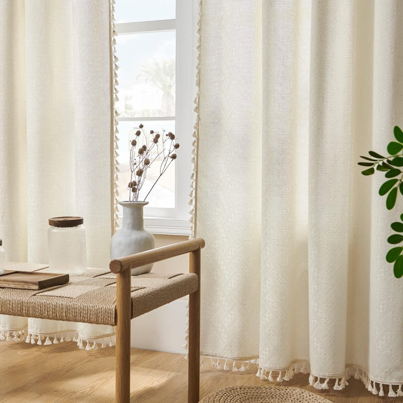 Rideau semi-transparent en polyester 2 panneaux Boho, L 52 po x L 96 po