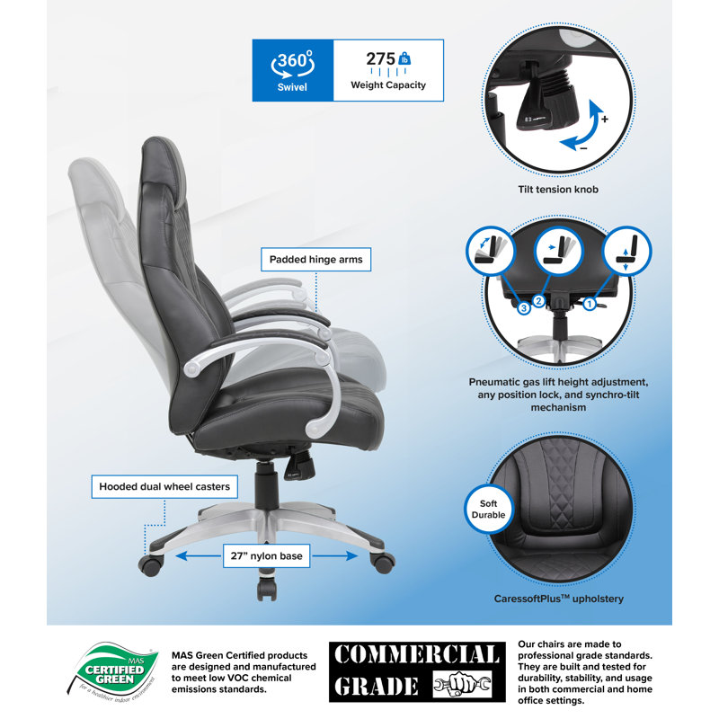 Vinyl Executive Chair, Black, Silver