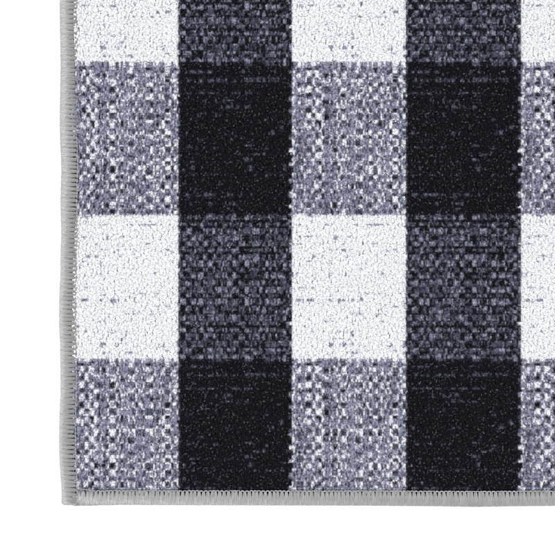 Black and White Checkered Synthetic Runner Rug 2'7" x 9'10"