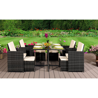 Gefen 8 - Person Patio Dining Set with Square Table , Cushions Included