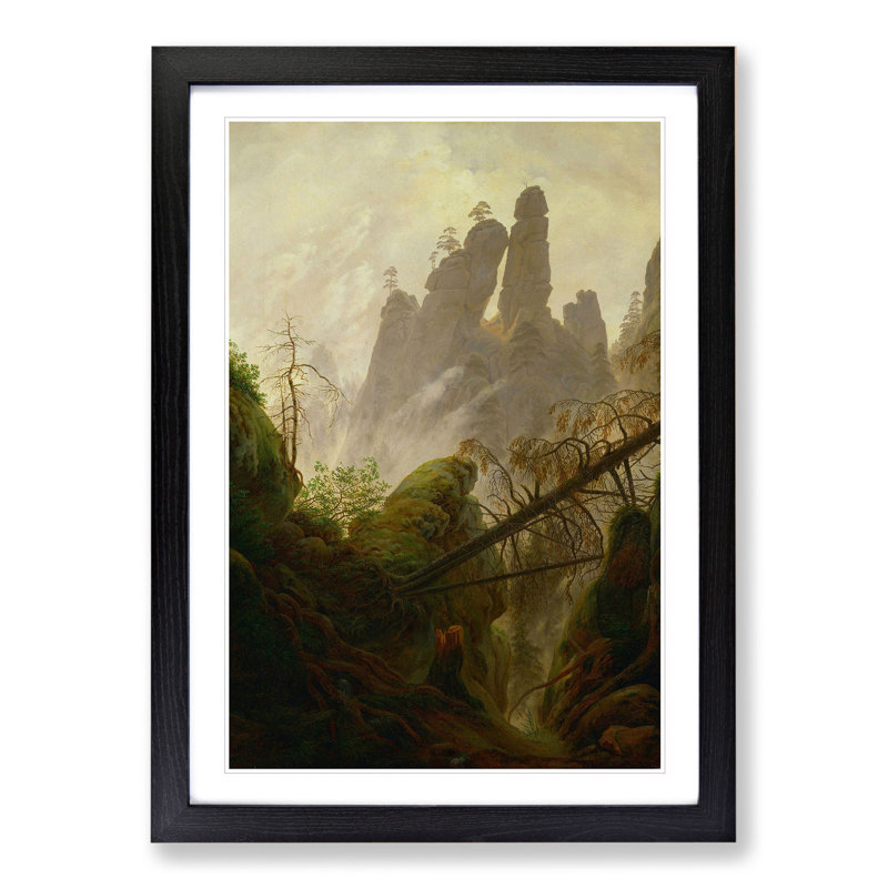Friedrich Caspar David Rocky Ravine by Caspar David Friedrich - Picture Frame Painting, Black Framed, 48cm H x 36cm W x 2cm D