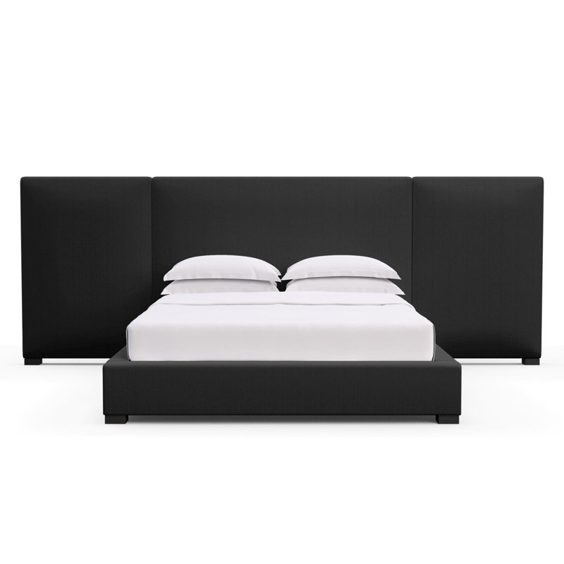 Prospect Upholstered Bed, Weathered, Box Weave Linen Black Jack, King